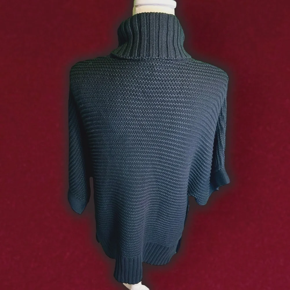 NWT J. Crew Black Cotton / Wool Blend Side Button ‘Turtleneck Poncho’ Size XS